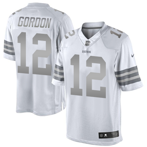 Men's Limited Josh Gordon Nike Jersey White - #12 Platinum NFL Cleveland Browns